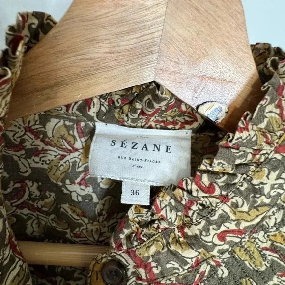 Sezane Martine Blouse RARE Ochre Floral Print Top Size 36 US Size 2 HTF - Picture 5 of 12